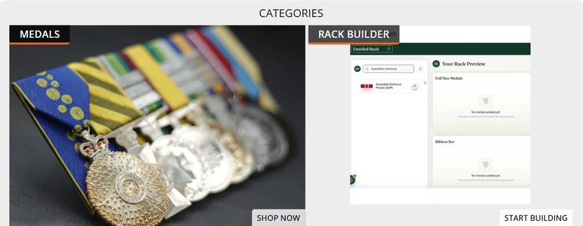 Military Shop medals category and interactive Rack Builder medal preview tool